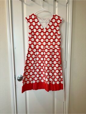 Studio One Red and White Polka Dot V-Neck Fit & Flare Midi Dress